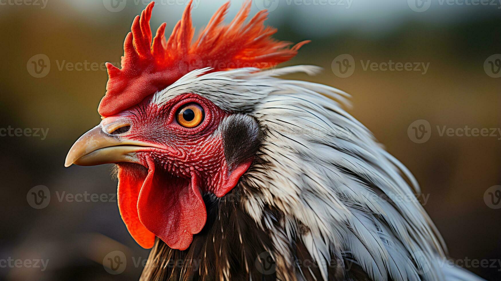 avvicinamento foto di un' pollo guardare qualunque direzione. generativo ai