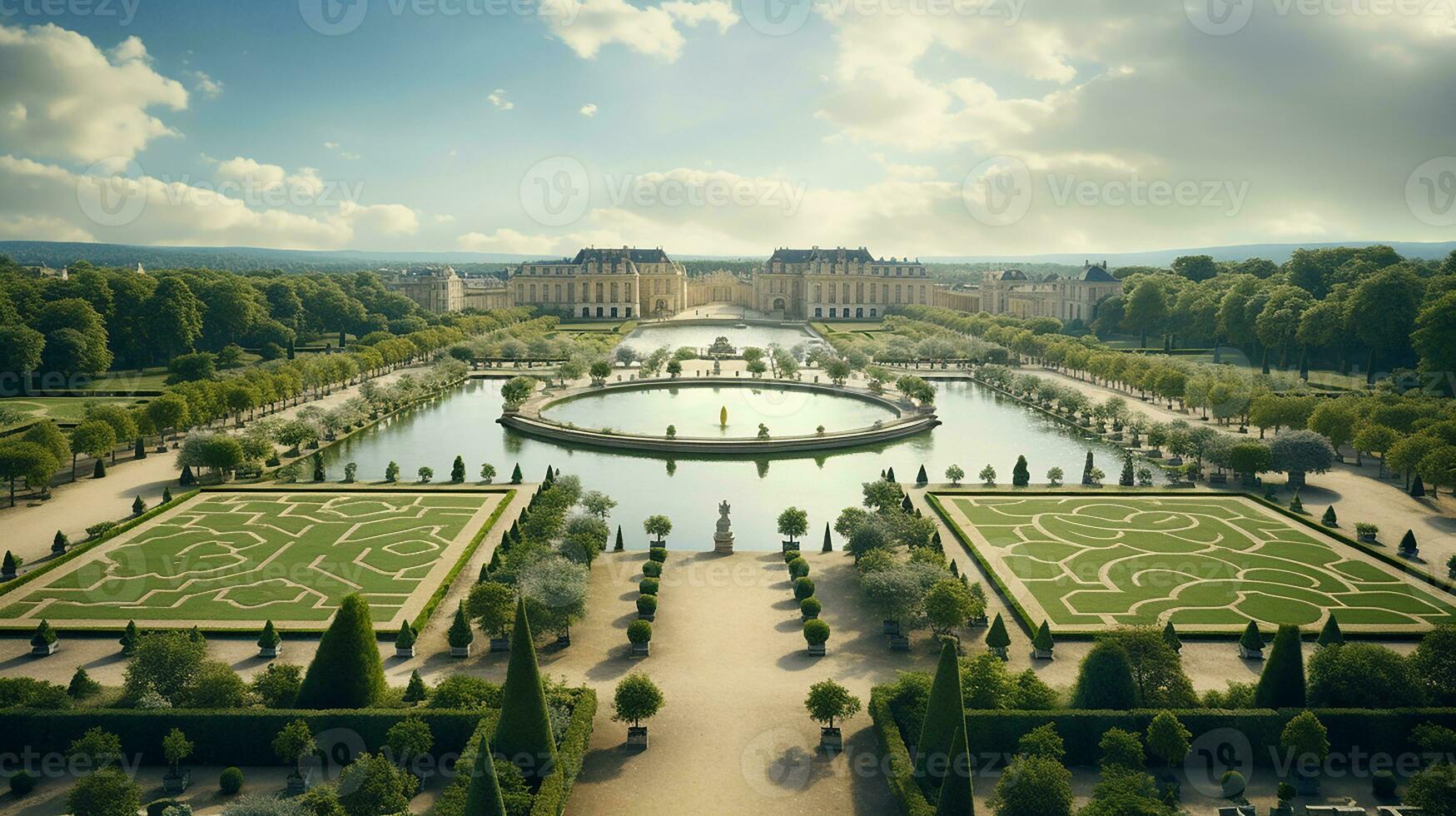 foto di il bellissimo giardini di il palazzo di versaglia, Francia. generativo ai