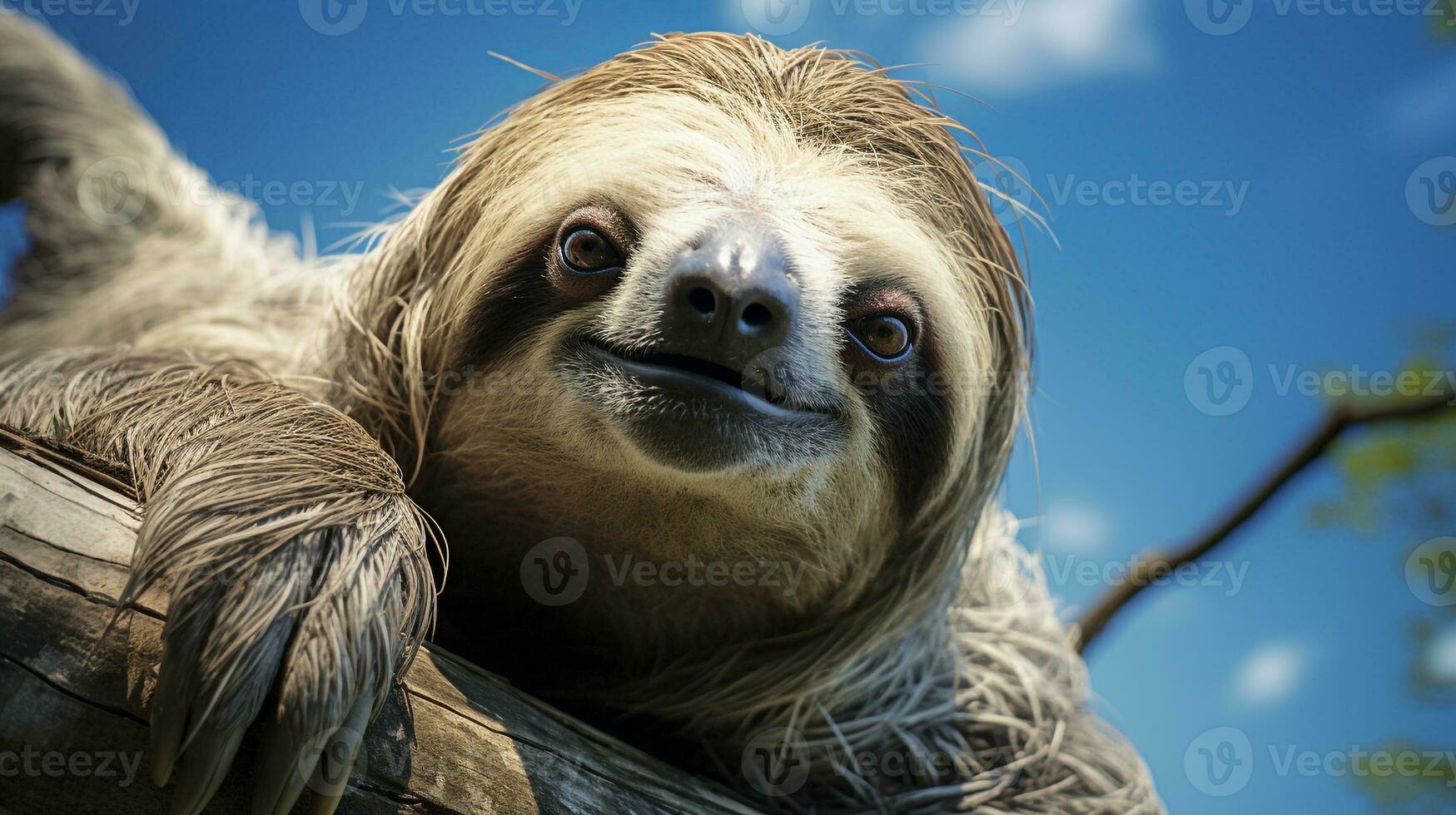 foto di un' bradipo sotto blu cielo. generativo ai