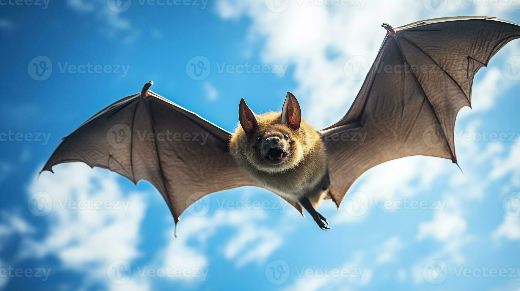 foto di un' vampiro pipistrello sotto blu cielo. generativo ai