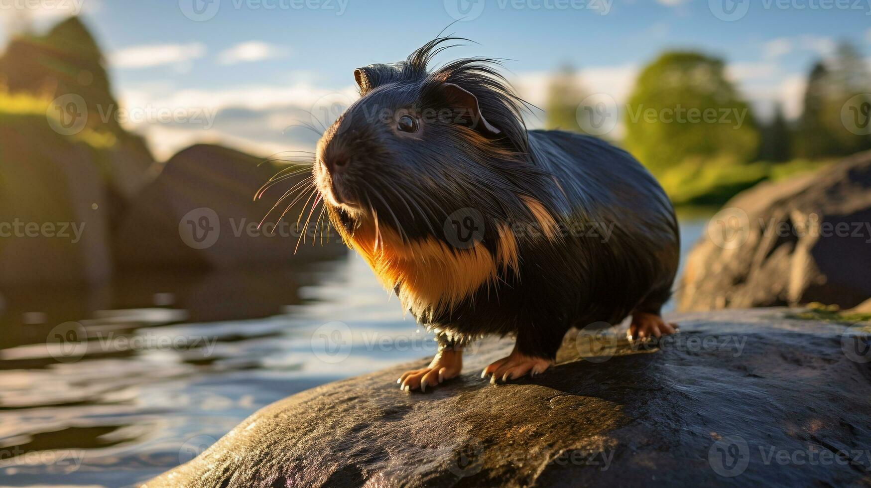 avvicinamento foto di un' Guinea maiale guardare nel loro habitat. generativo ai