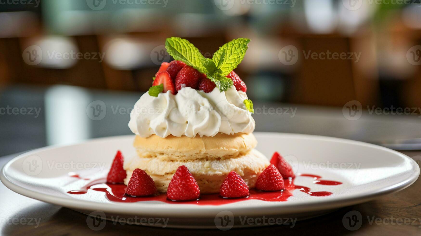 foto di fragola shortcake come un' piatto nel un' fascia alta ristorante. generativo ai