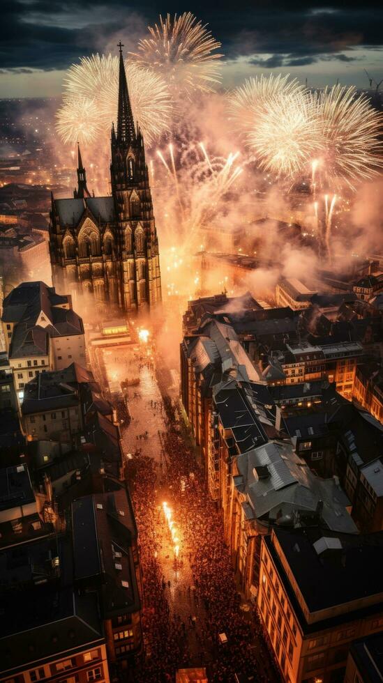 fuochi d'artificio leggero su il cielo sopra colonia carnevale celebrazioni foto