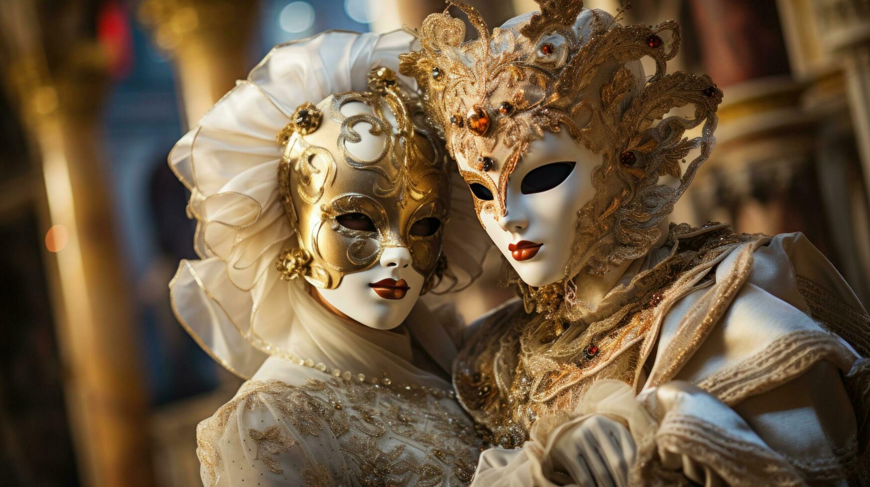 masquerade palla a Venezia carnevale con ornato maschere e costumi foto