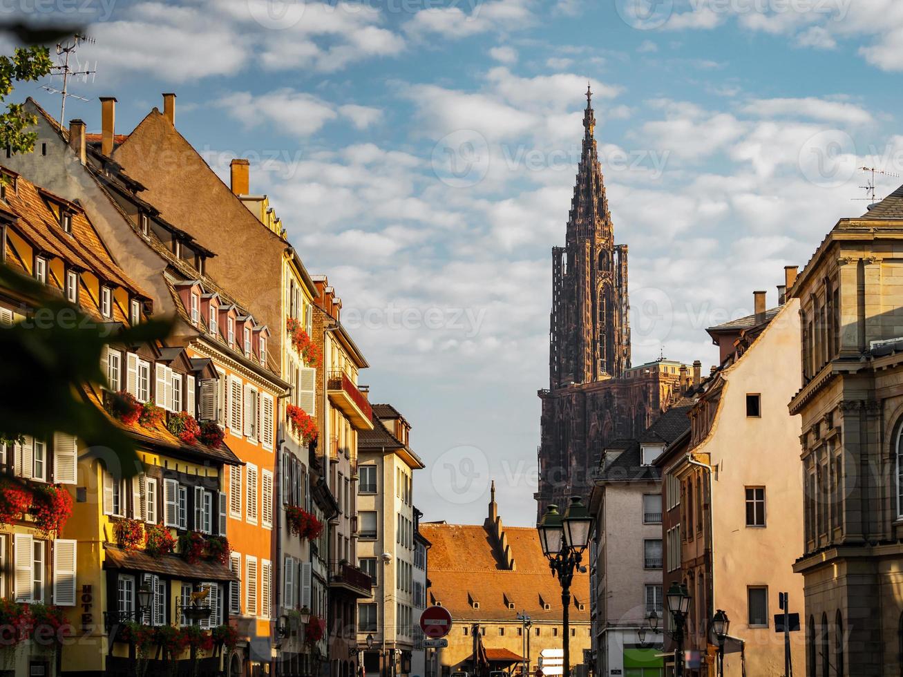la maestosa cattedrale di strasburgo si erge sopra la città. foto