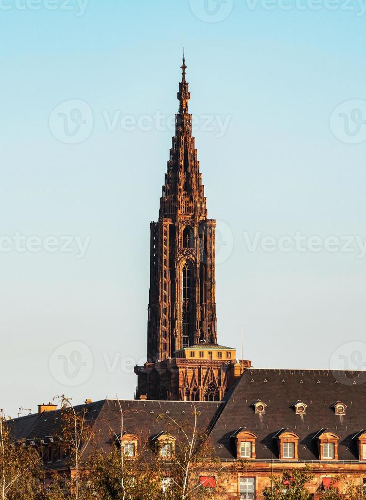 la maestosa cattedrale di strasburgo si erge sopra la città. foto