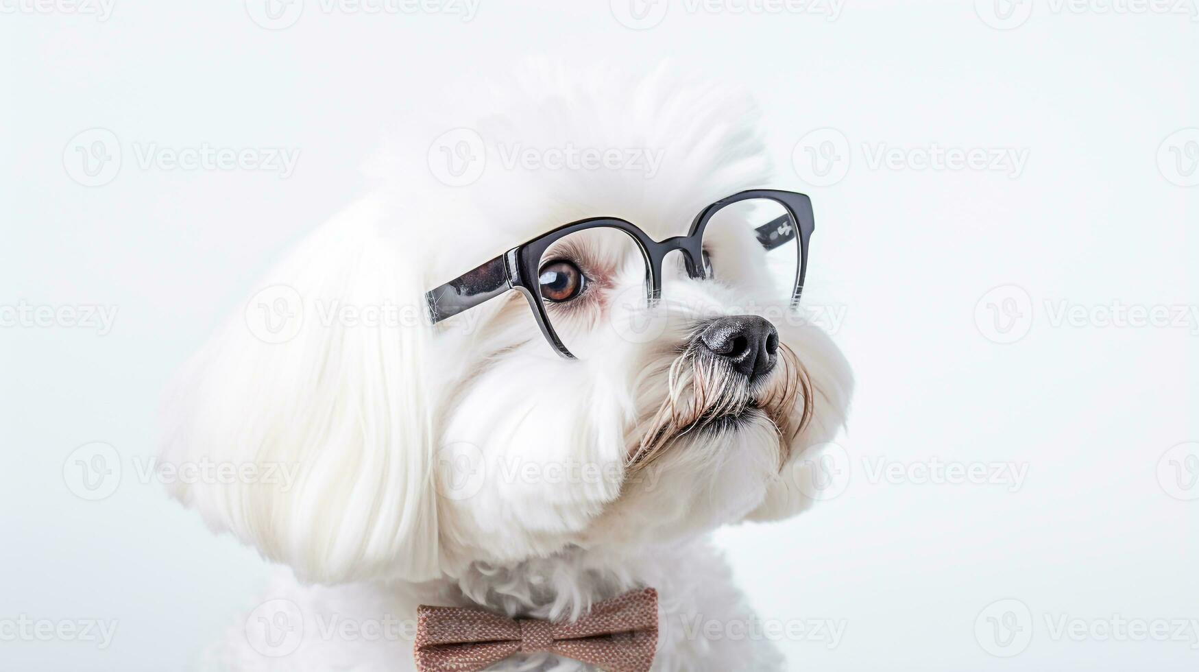 foto di un' maltese cane utilizzando occhiali isolato su bianca sfondo. generativo ai