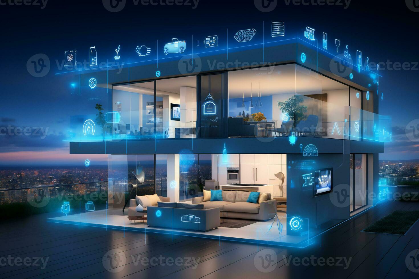 Immagine di inteligente casa di il futuro con ai motorizzato foto