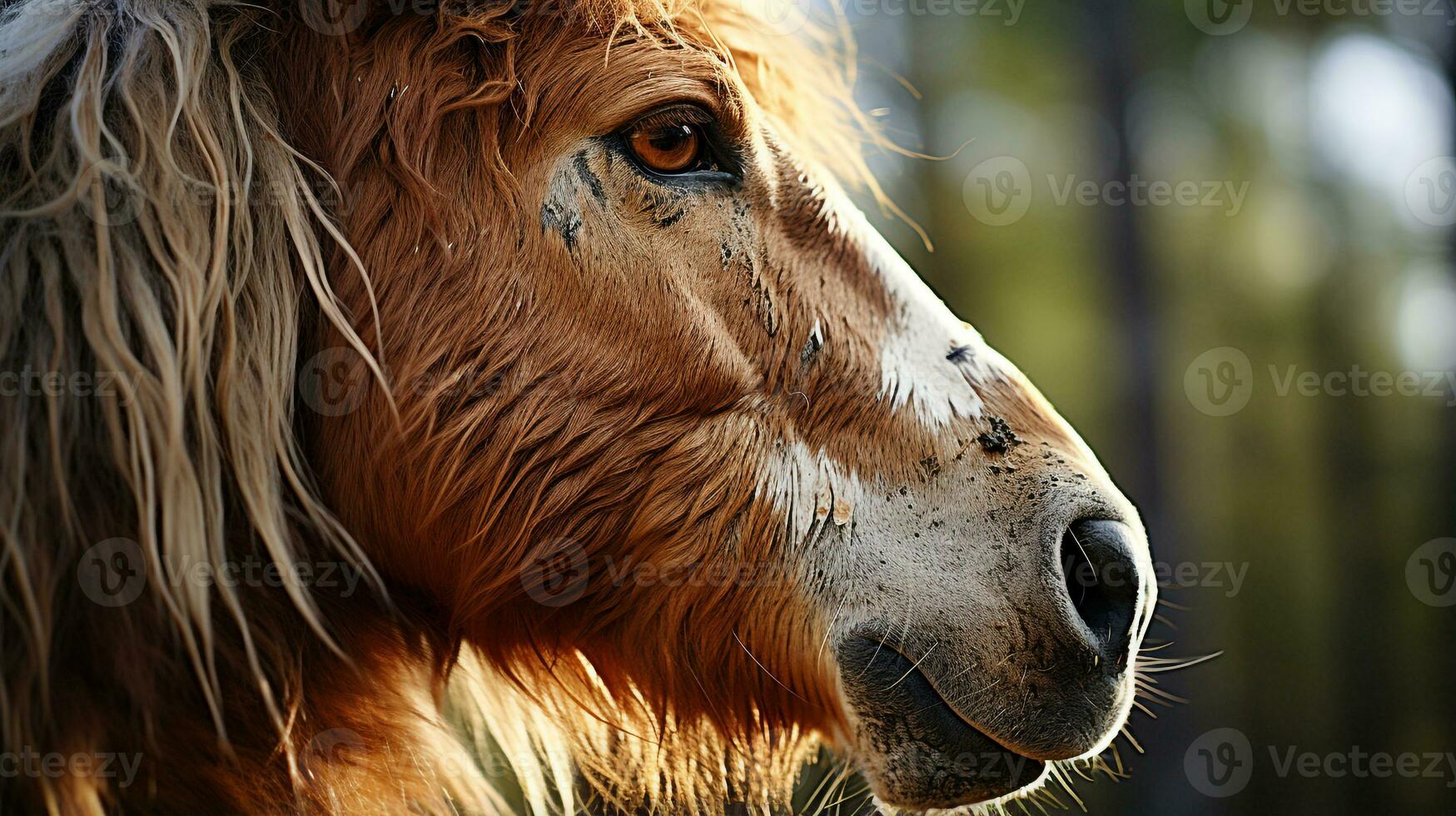 avvicinamento foto di un' cavallo guardare qualunque direzione. generativo ai