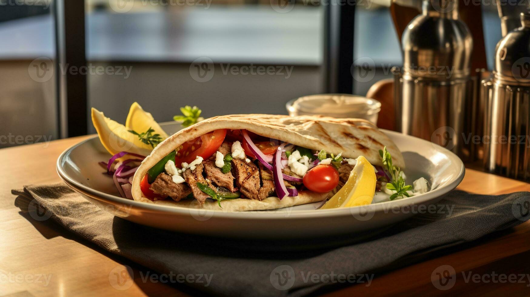 foto di greco giroscopio come un' piatto nel un' fascia alta ristorante. generativo ai