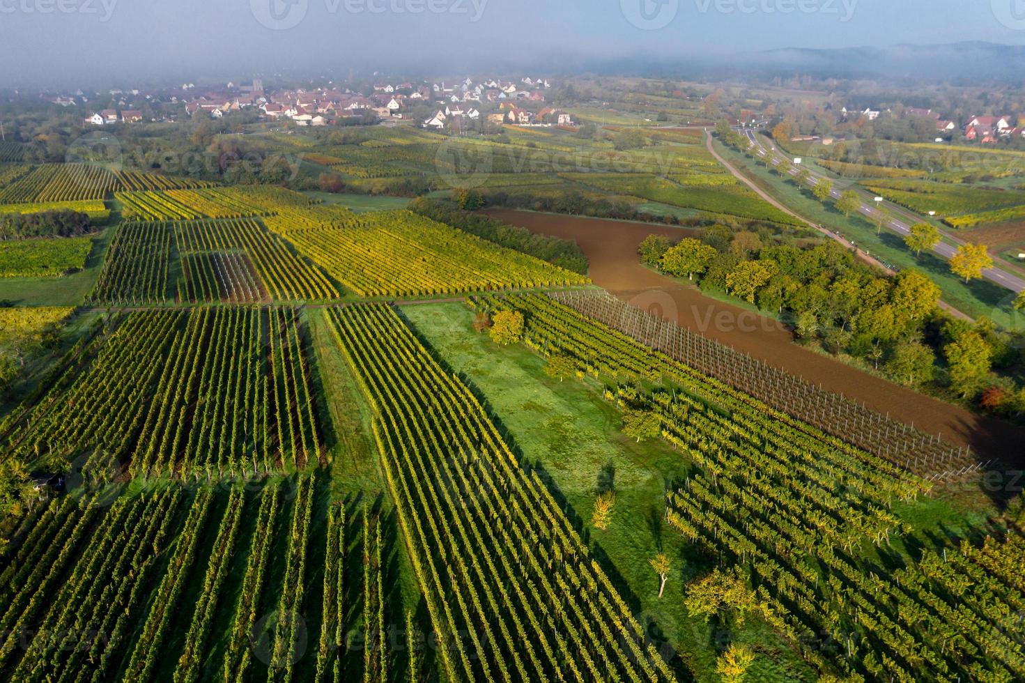 una vista drone delle colline pedemontane dei Vosgi, Francia foto