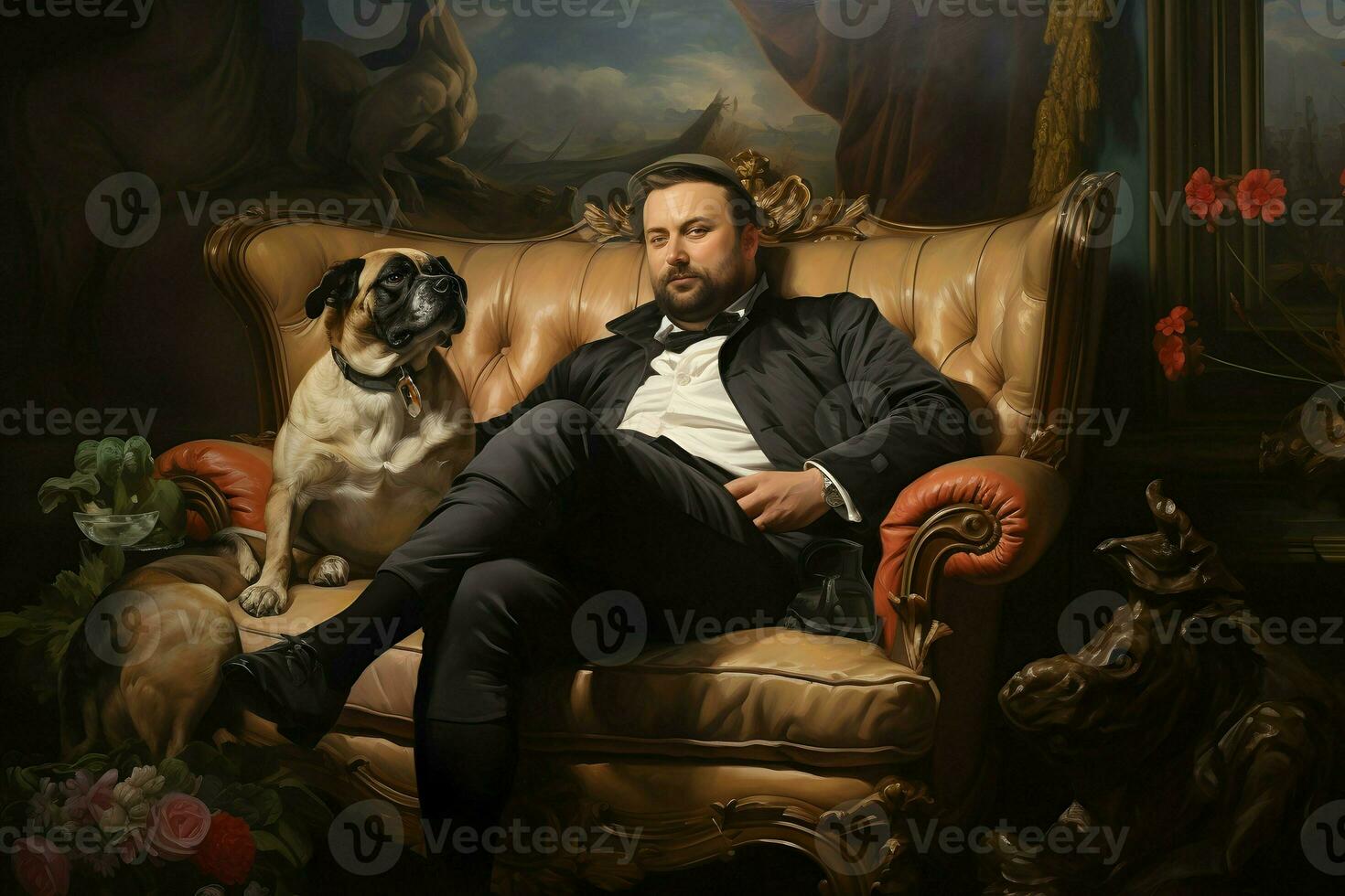 un' uomo con il suo animale domestico foto