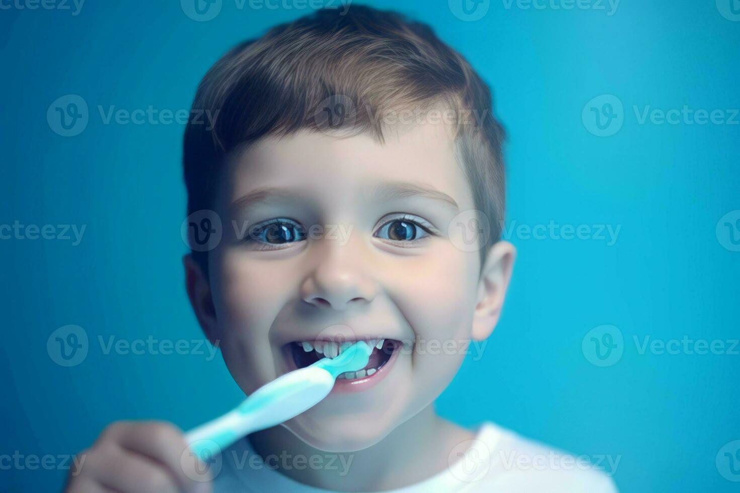 ragazzo contento spazzolatura denti. creare ai foto