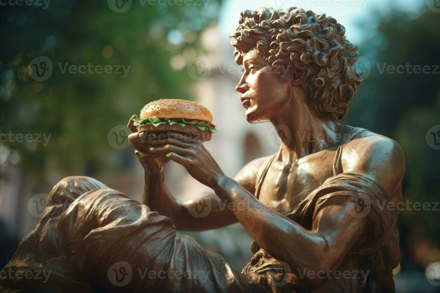 statua hold fresco hamburger. creare ai foto
