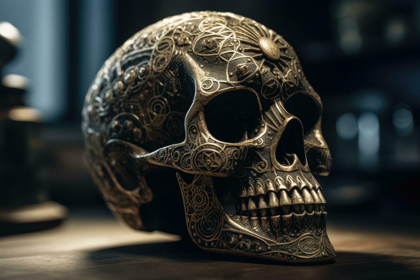 elegante inciso cranio arte con cinematico fiuto foto