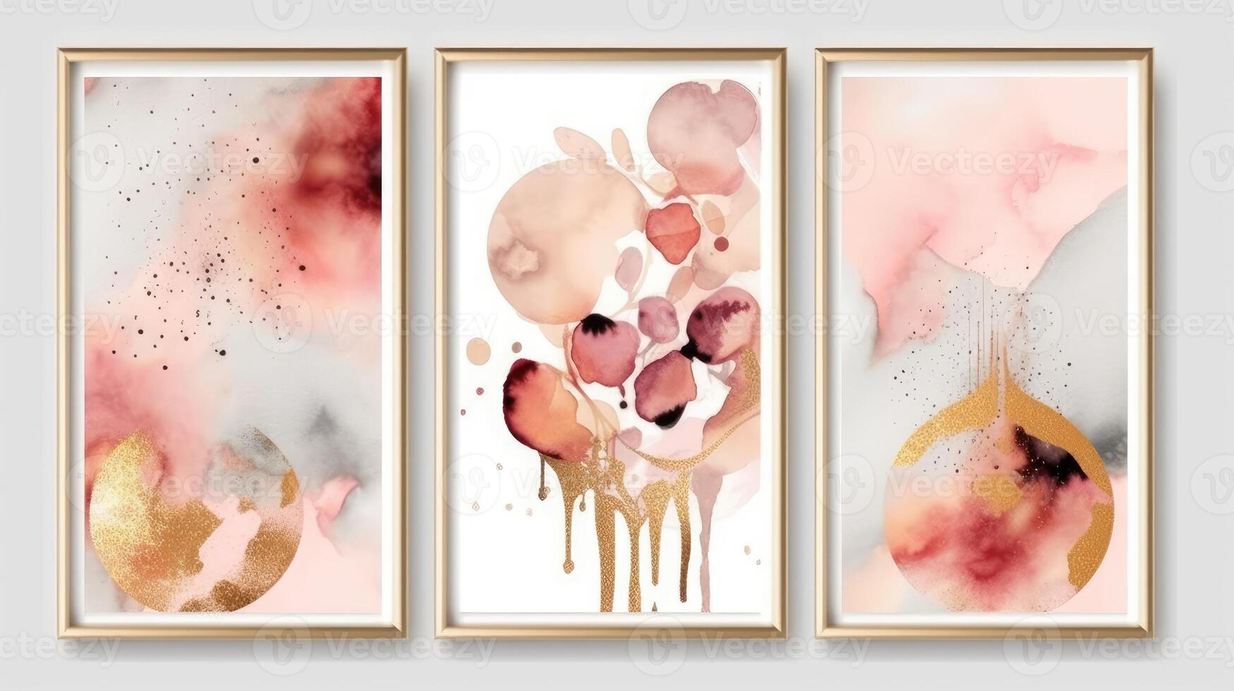 astratto acquerello illustrazione con arrossire rosa avorio e beige toni e oro Accenti su bianca sfondo foto