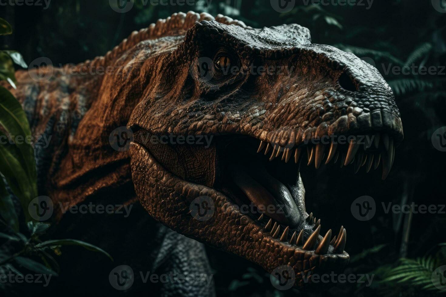 feroce trex nel cinematico dettaglio pronto per attacco foto