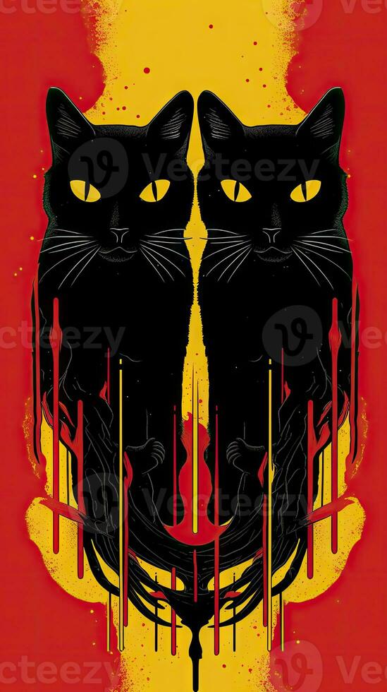 arte decoispirato rosso sfondo con Due nero gatti su giallo pezzi foto