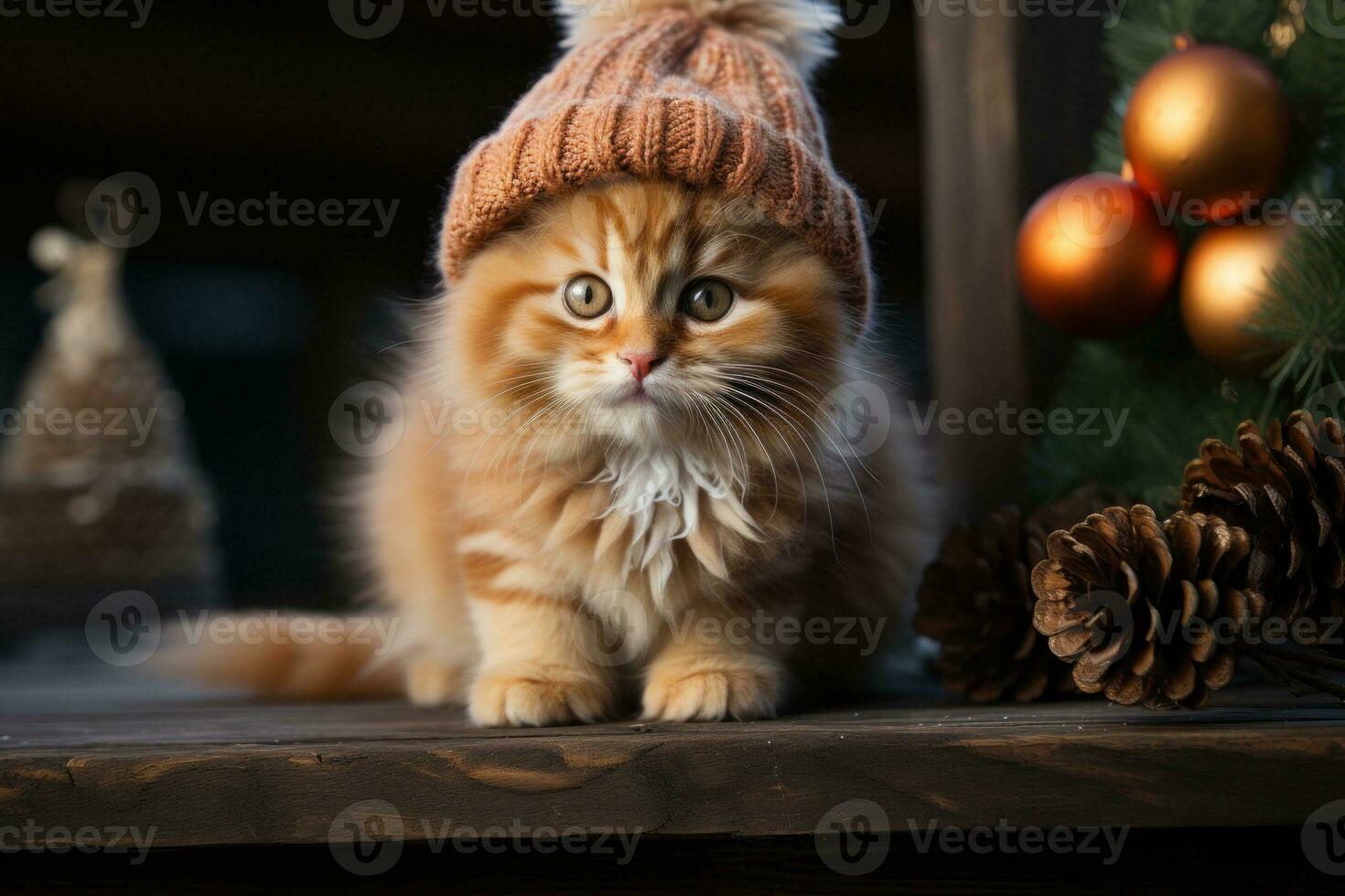 contento gatto con Natale cappello tra Natale i regali ai generato foto