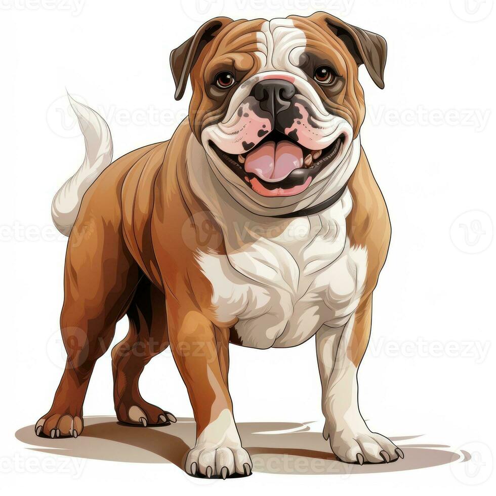 giocoso inglese bulldog cartone animato clipart su bianca sfondo ai generato foto