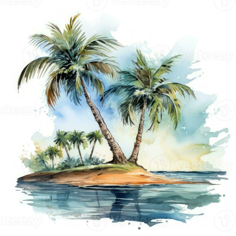 tropicale spiaggia con acquerello palma alberi ai generato foto
