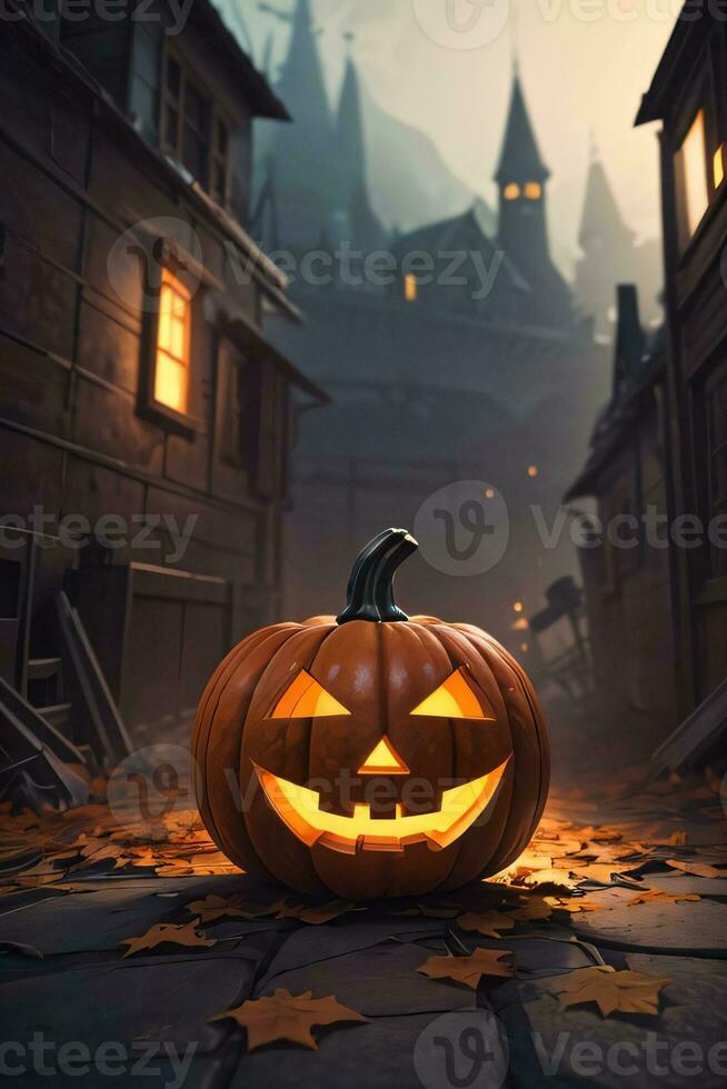 3d sfondo con Halloween zucca manifesto modello sfondo foto