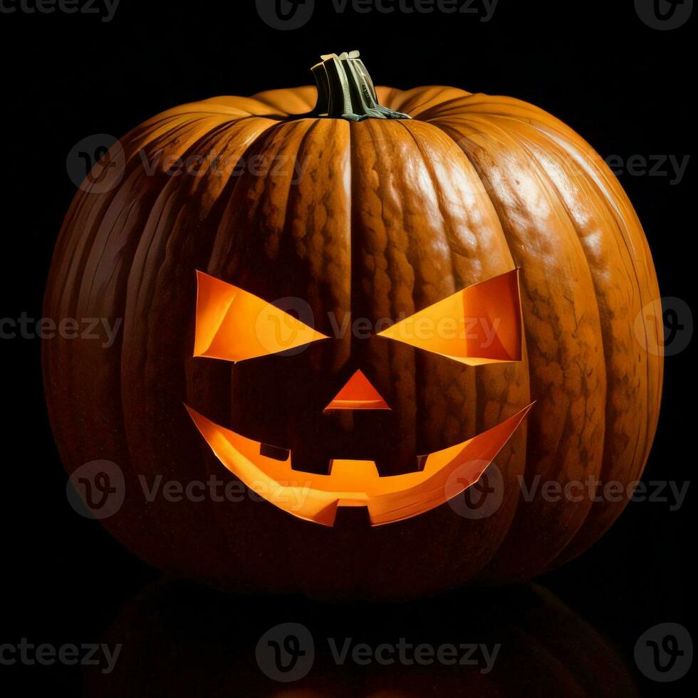 Halloween zucca su il nero sfondo foto