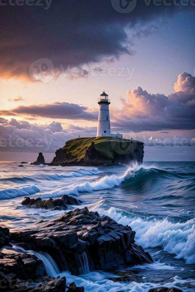 foto di il faro e tempestoso mare sfondo sfondo