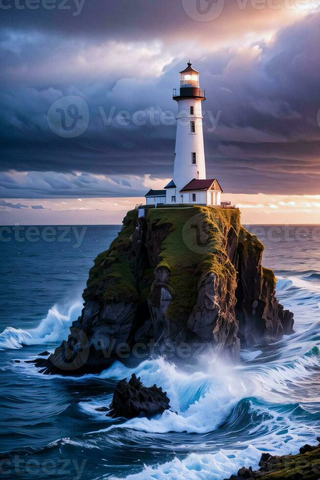 foto di il faro e tempestoso mare sfondo sfondo