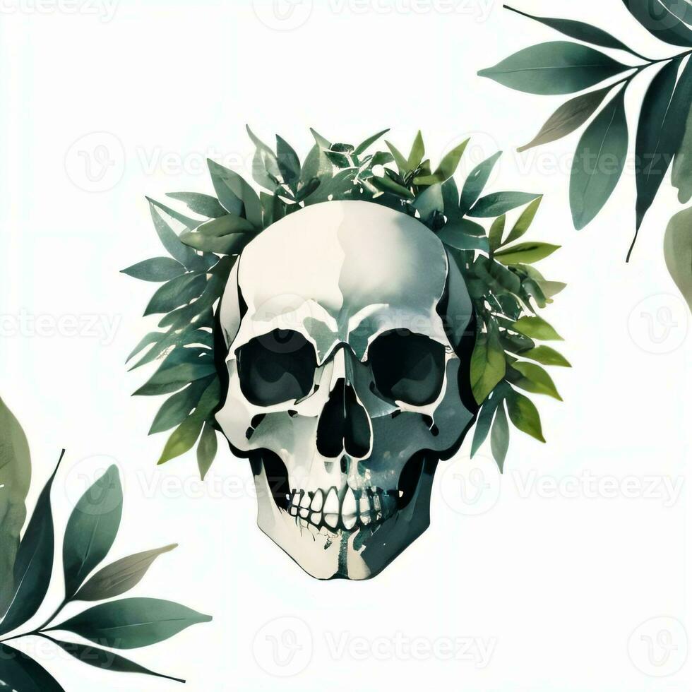 acquerello cranio e le foglie clipart foto