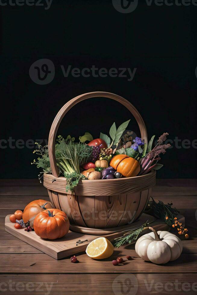 studio foto di il cestino con autunno raccogliere verdure