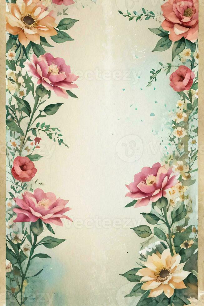 Vintage ▾ retrò vibrazione carta struttura con acquerello fiori foto