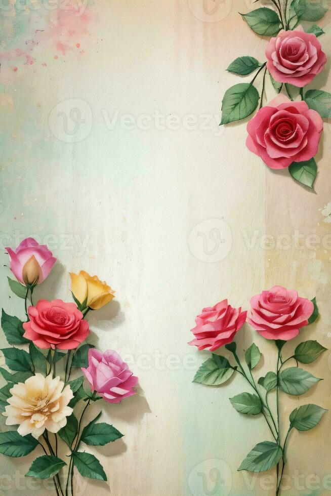 Vintage ▾ retrò vibrazione carta struttura con acquerello fiori foto