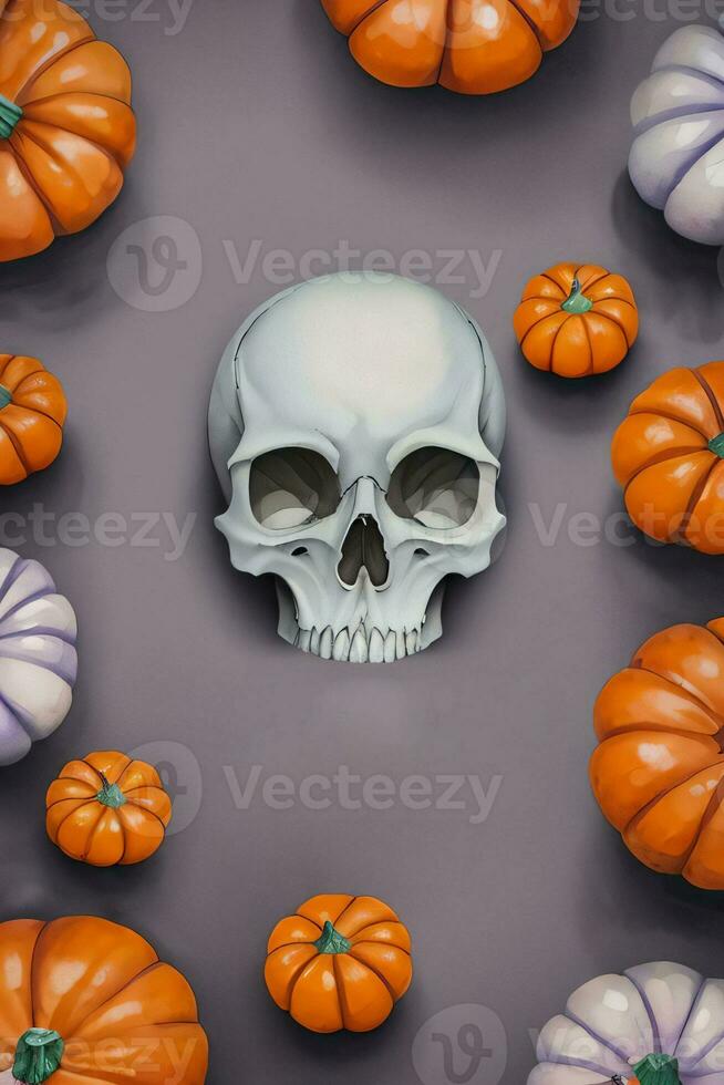 acquerello stile Halloween sfondo con cranio e zucca foto