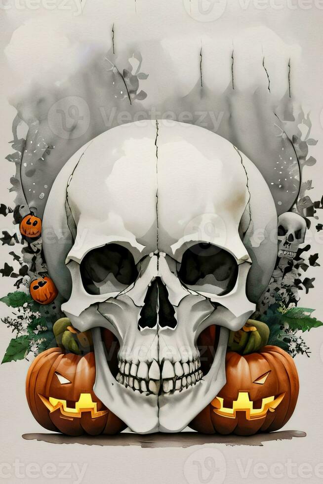 acquerello stile Halloween sfondo con cranio e zucca foto