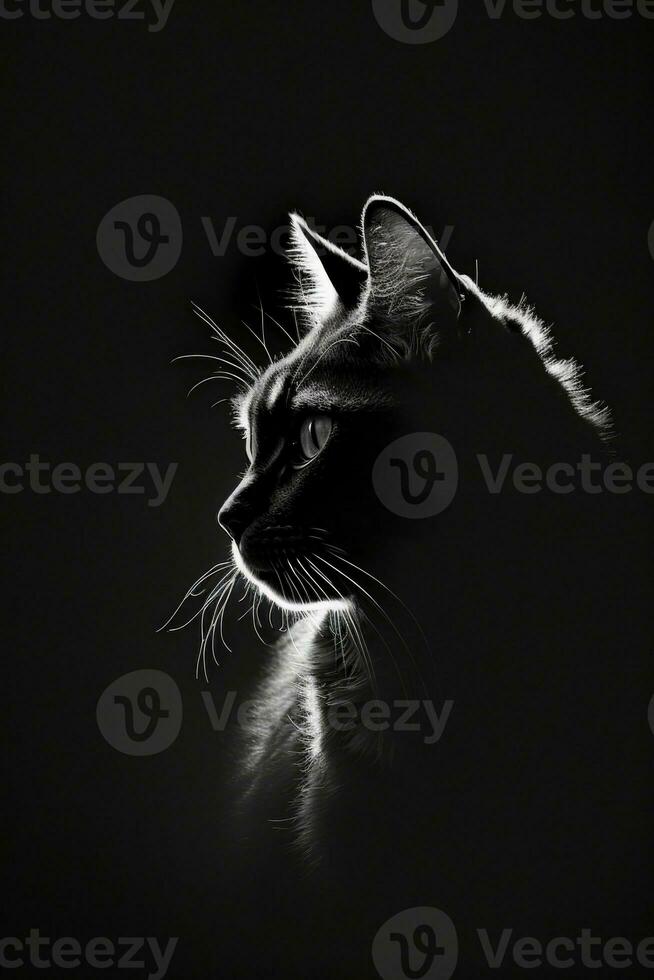 gatto viso ritratto studio silhouette foto nero bianca Vintage ▾ retroilluminato ritratto contorno tatuaggio