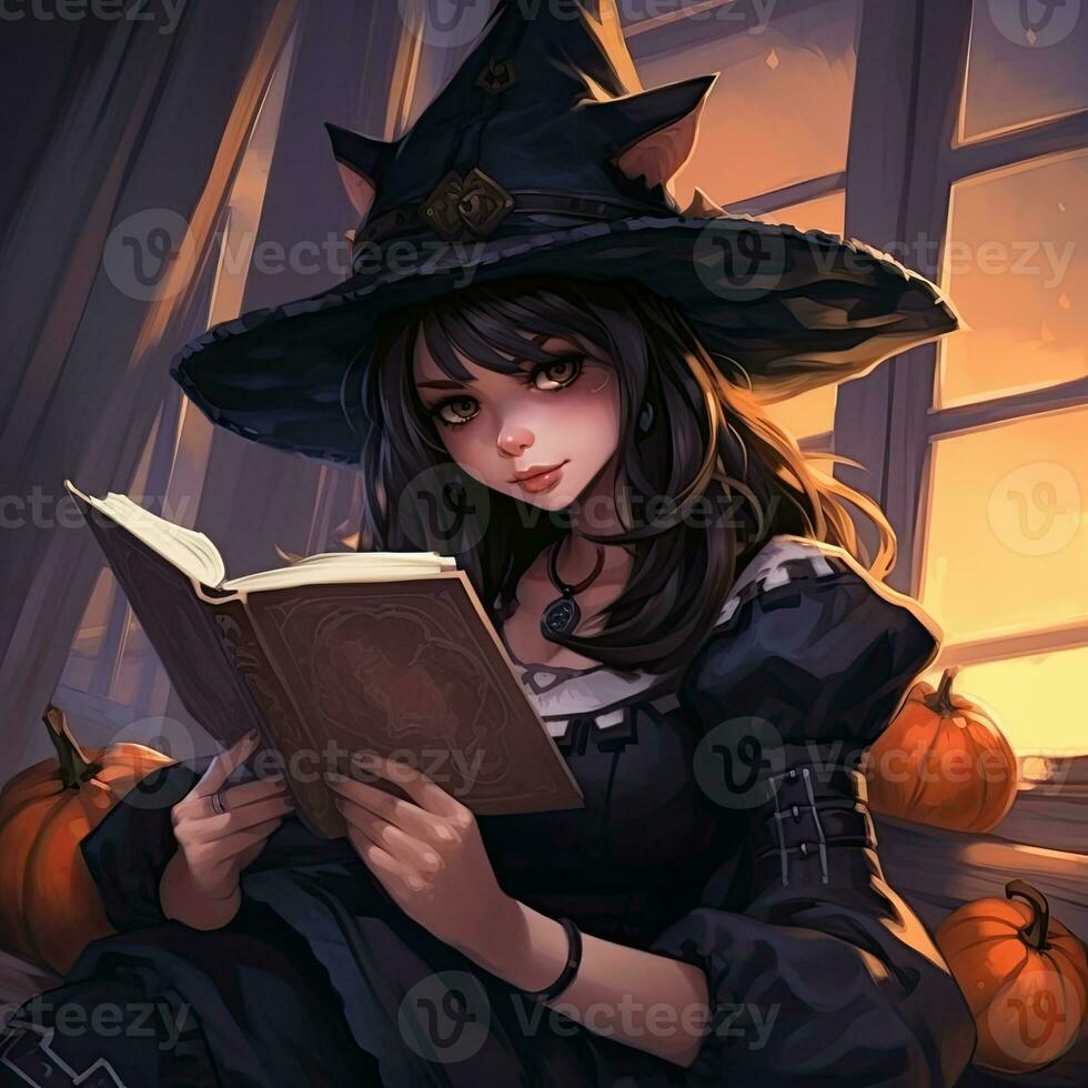 femmina donna ragazza cappello zucca Halloween illustrazione opera d'arte orrore isolato tatuaggio fantasia cartone animato foto