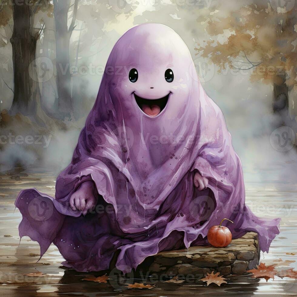 carino fantasma spirito fantasma Halloween illustrazione opera d'arte pauroso orrore isolato tatuaggio fantasia cartone animato foto