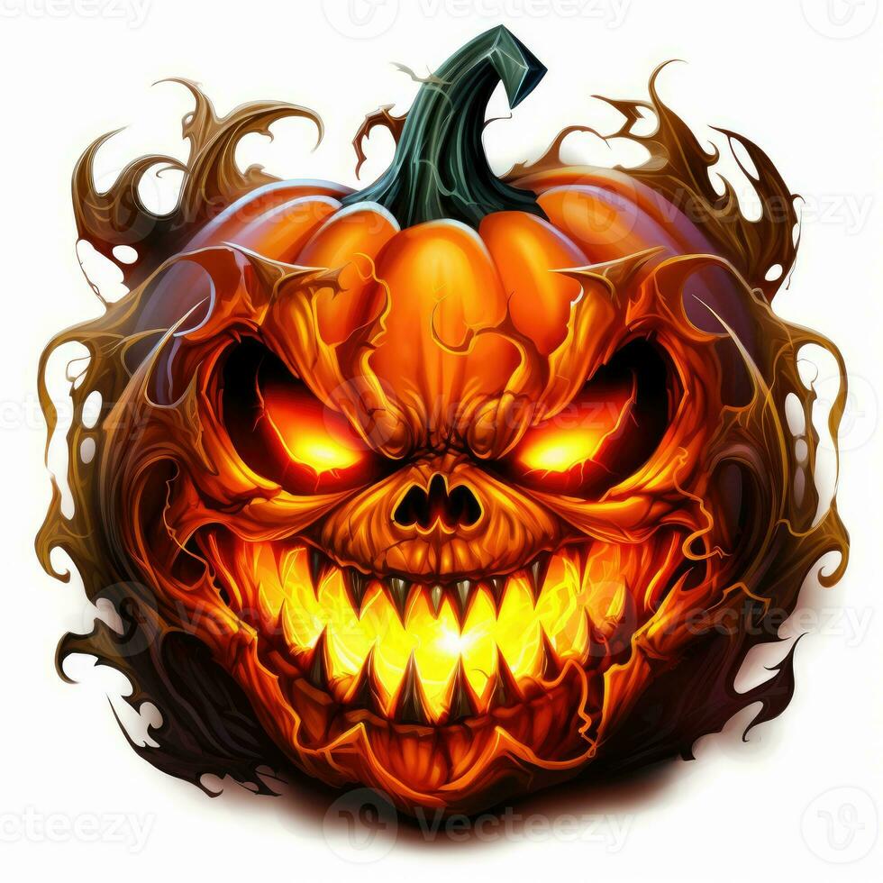 Jack o lanterna zucca Halloween illustrazione pauroso orrore design tatuaggio isolato etichetta fantasia foto