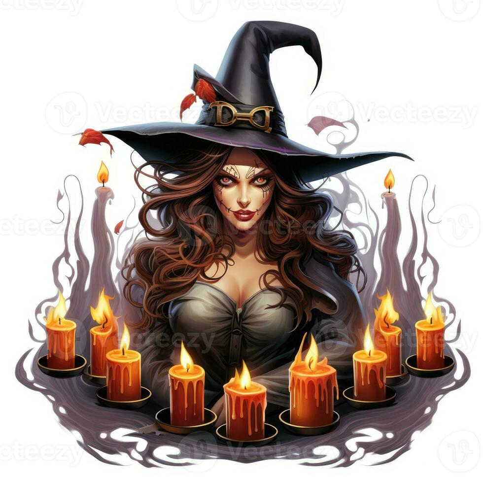 strega candele ritratto Halloween illustrazione pauroso orrore design tatuaggio vettore isolato fantasia foto