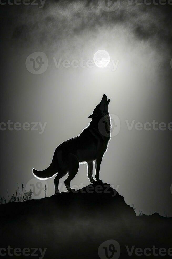 lupo solitario grande Luna solitario studio silhouette foto nero bianca retroilluminato ritratto movimento contorno tatuaggio
