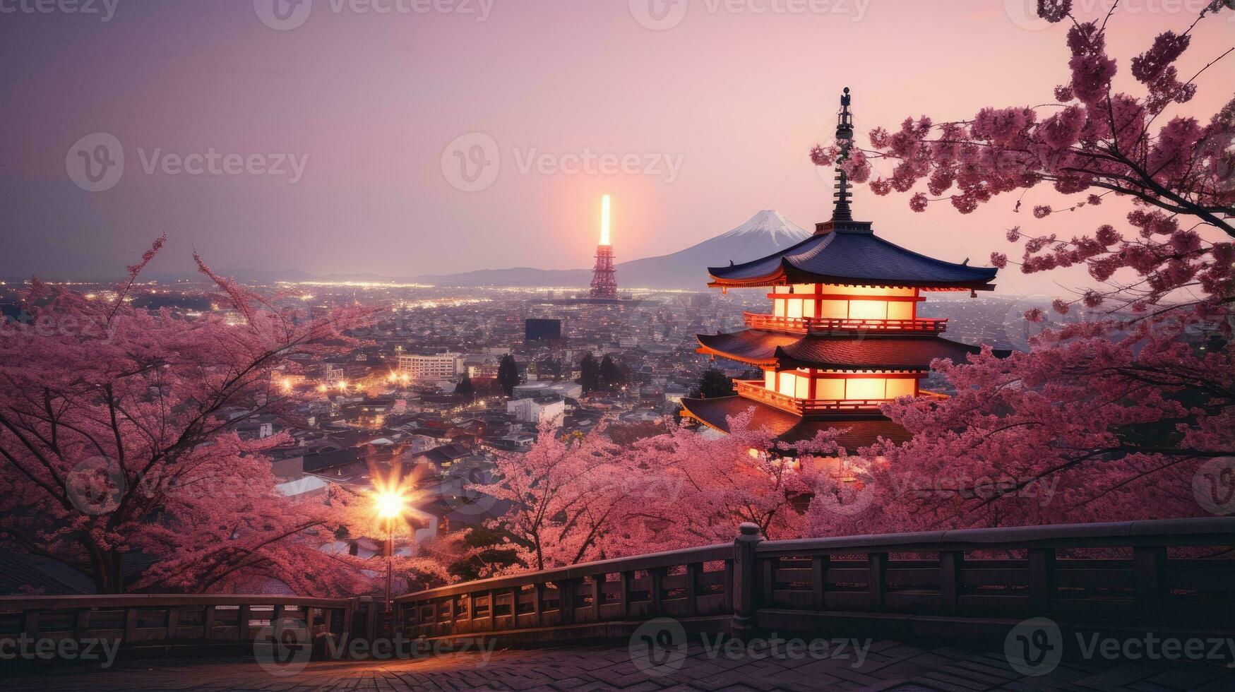 Giappone zen paesaggio panorama Visualizza fotografia sakura fiori pagoda pace silenzio Torre parete foto