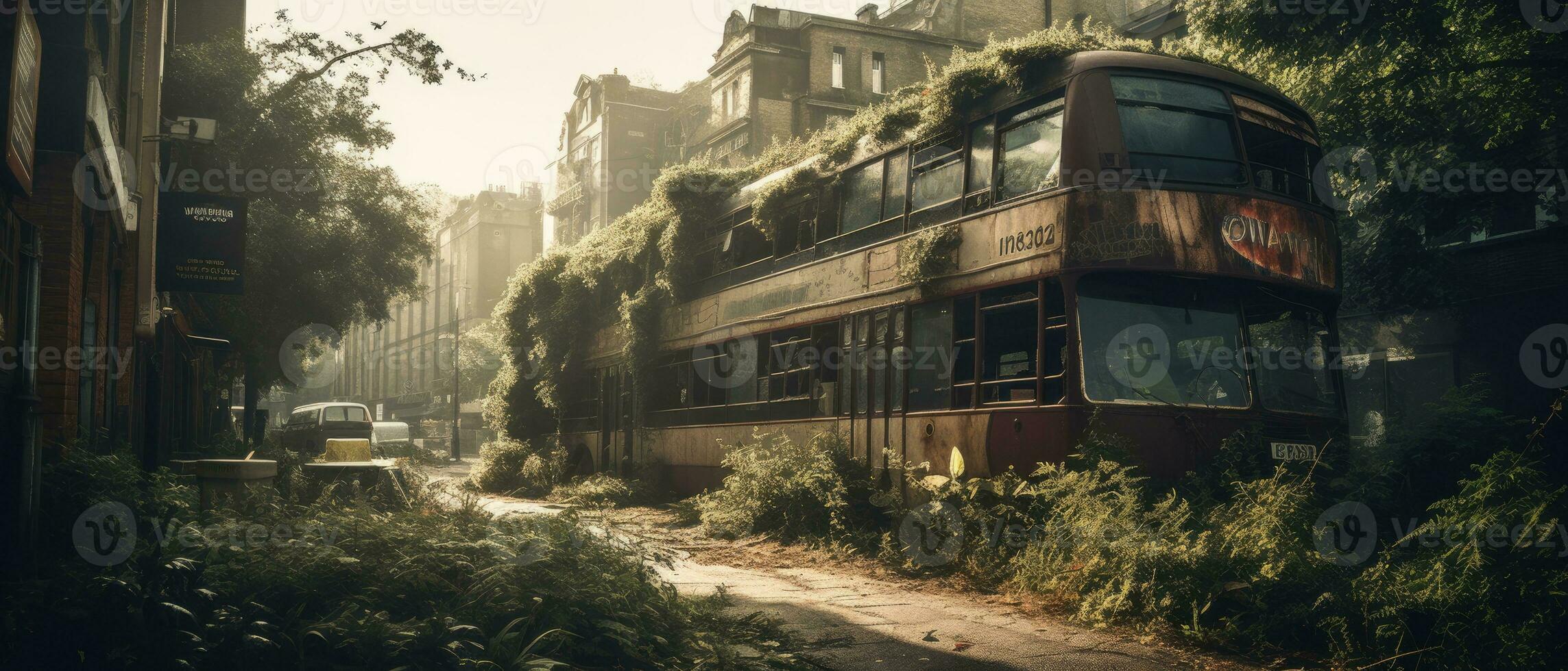 rosso autobus Doppio decker Londra inviare apocalisse paesaggio gioco sfondo foto arte illustrazione ruggine