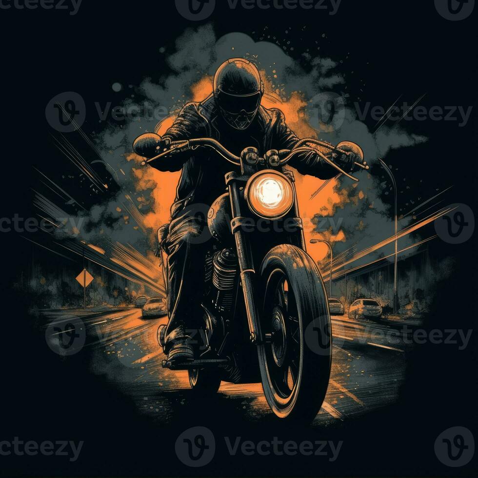 Harley bicicletta ciclista maglietta design modello stampabile copertina tatuaggio isolato vettore illustrazione opera d'arte foto