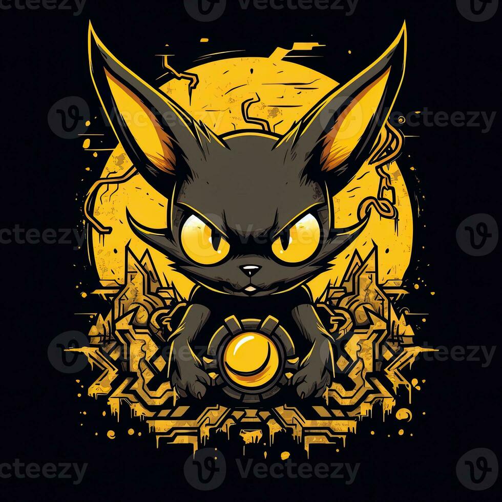 pazzo Pikachu maglietta design modello stampabile copertina tatuaggio isolato vettore illustrazione opera d'arte foto