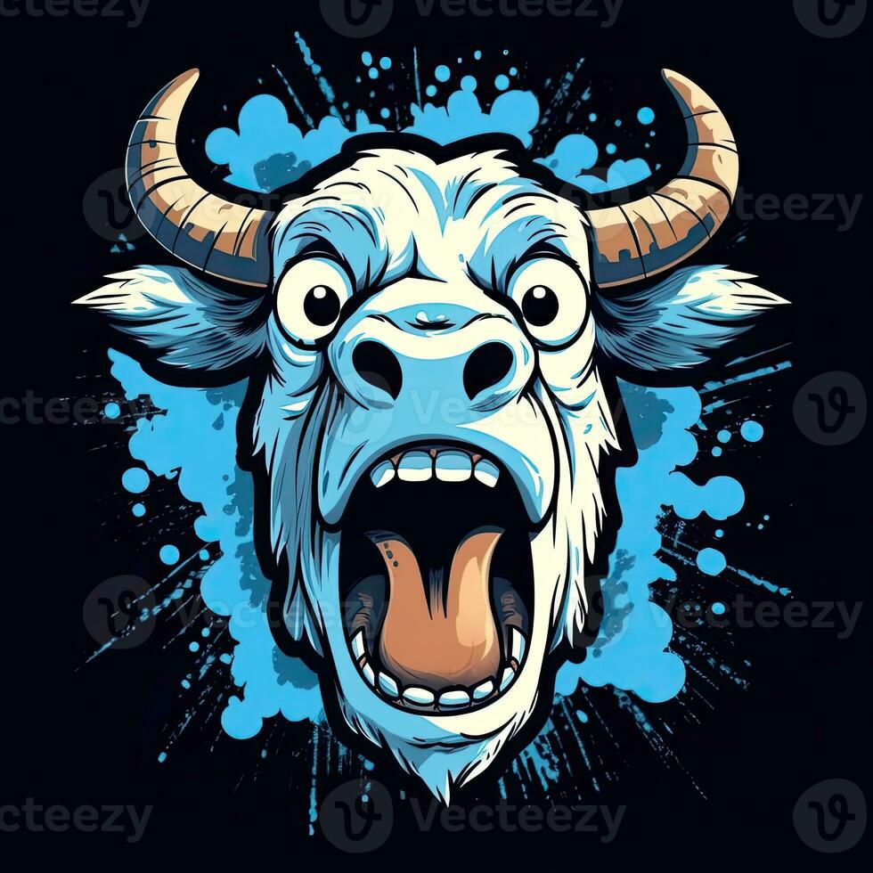 pazzo mucca urlare maglietta design modello stampabile copertina tatuaggio isolato vettore illustrazione opera d'arte foto