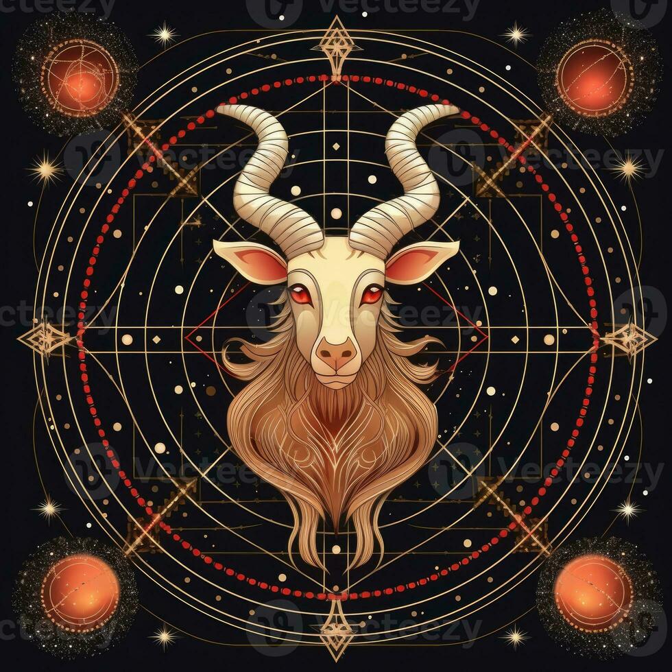 Capricorno mistico cosmo bussola pianeta tarocco carta costellazione navigazione zodiaco illustrazione foto