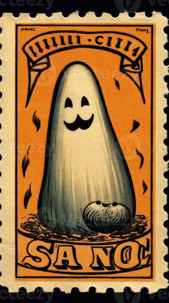 fantasma spirito carino affrancatura francobollo retrò Vintage ▾ 1930 halloween zucca illustrazione scansione manifesto foto