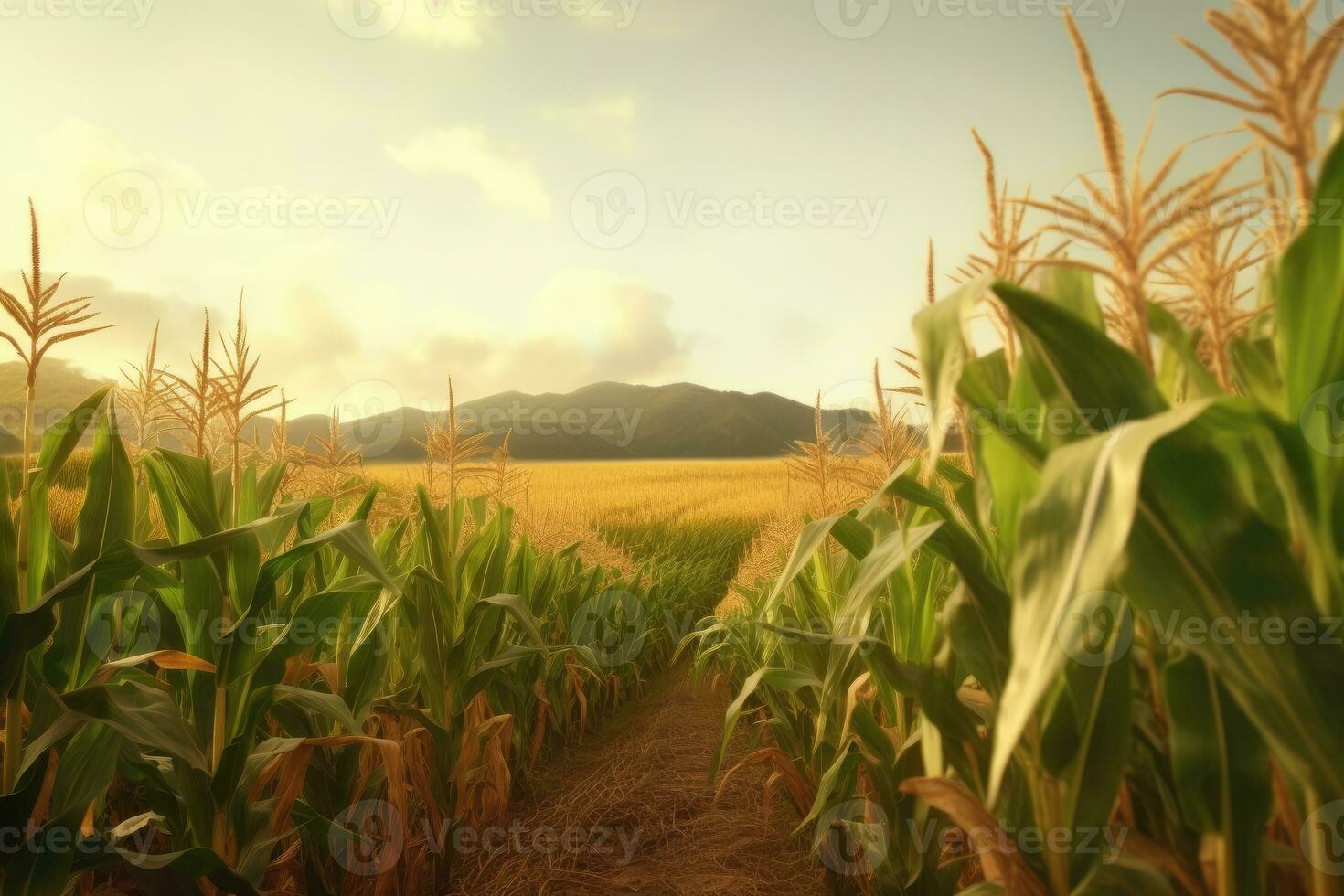 Mais campo sole raggi tranquillo, calmo paesaggio la libertà scena bellissimo natura sfondo foto