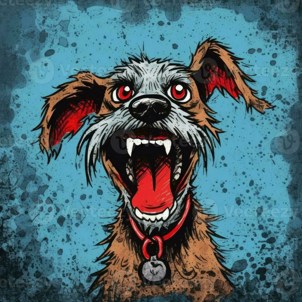 pazzo latrato cane furioso pazzo ritratto espressive illustrazione opera d'arte olio dipinto schizzo tatuaggio foto